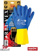Rękawice z lateksu i kauczuku neoprenowego Reis Dragon RBI-VEX flokowane żółto-niebieskie